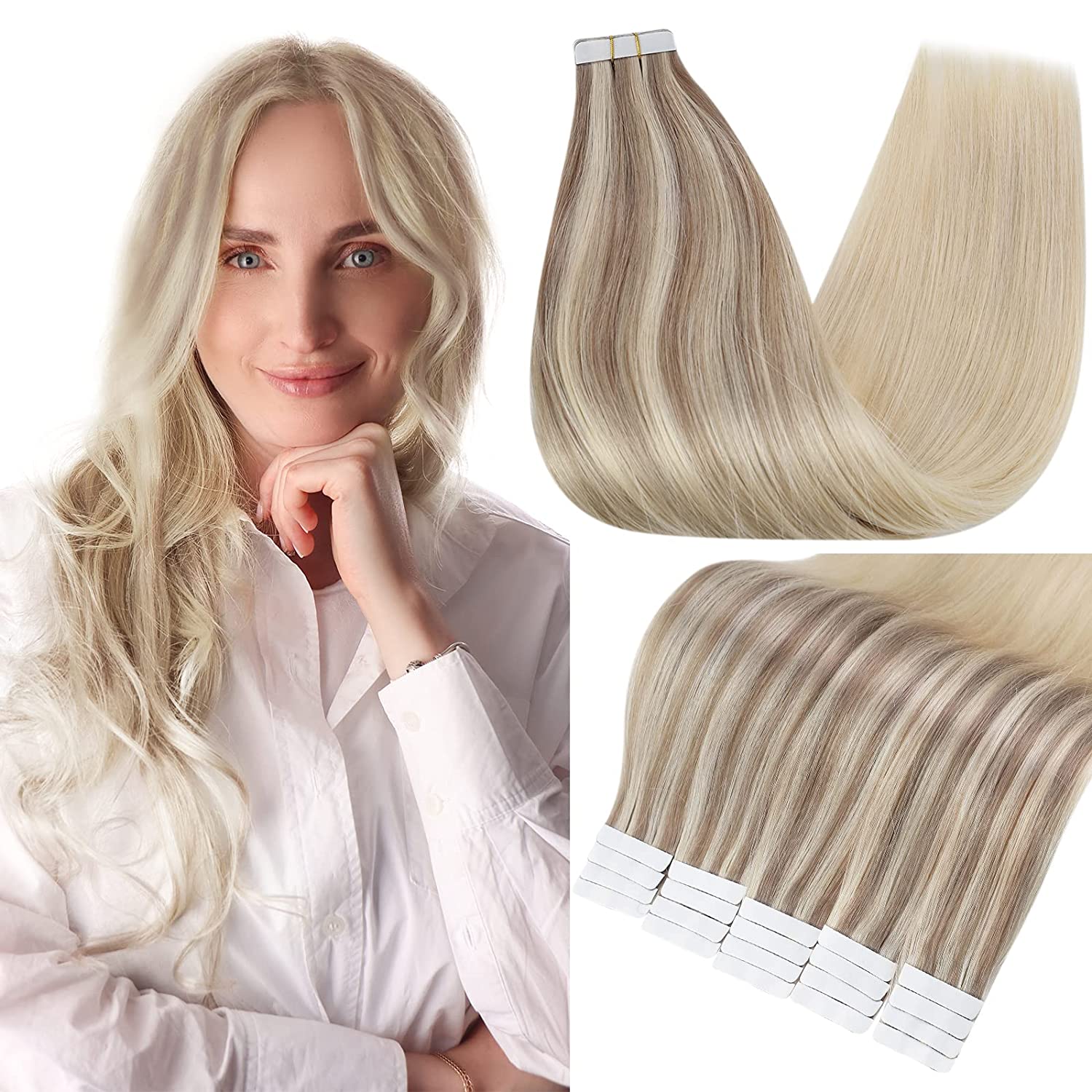 Full Shine Tape in Hair Extensions Remy Human Hair Balayage (#18/22/60)