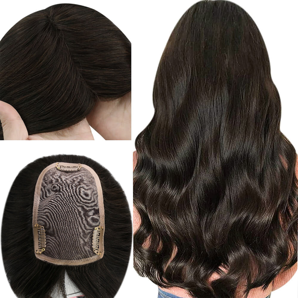 Full Shine Lace Wig Toppers 3*5 Inch Lace Base Hairpiece For Women Pure Color #2 Darkest Brown