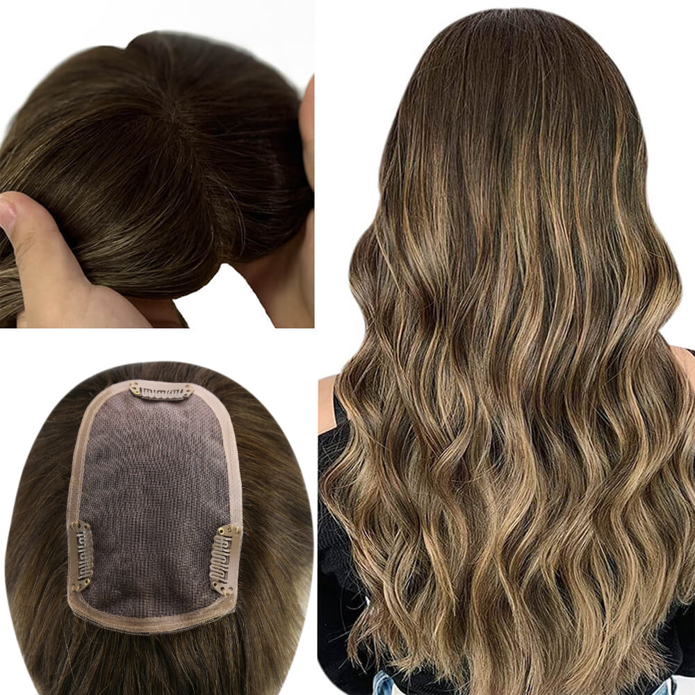 Full Shine Lace Wig Toppers 3*5 Inch Lace Base Hairpiece For Women Balayage(#4/27/4)