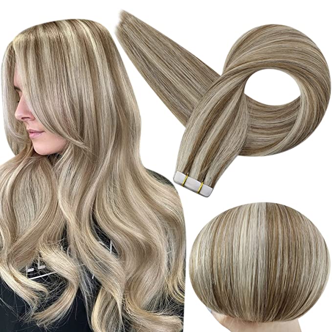 Full Shine Tape in Hair Extensions Remy Human Hair Highlights (#P8/60)