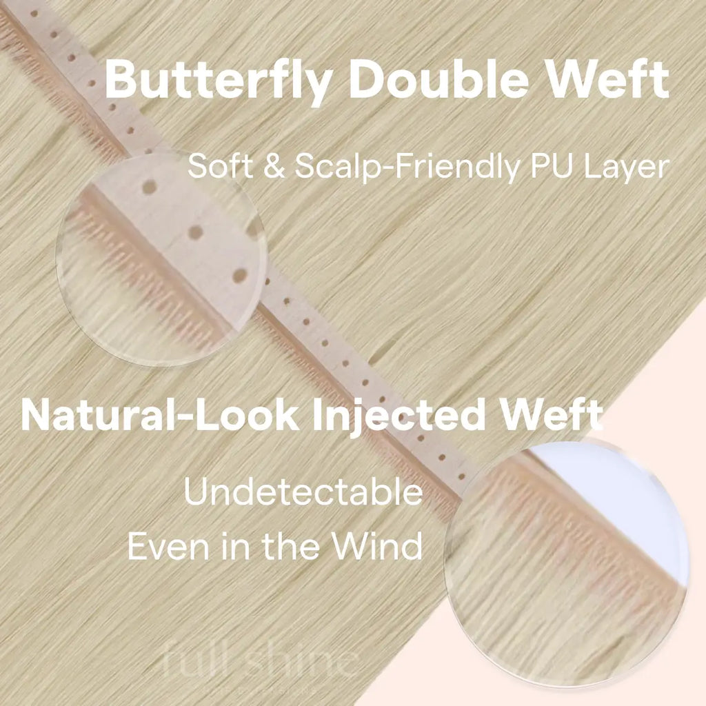  Fullshine Virgin Hair Extensions, Platinum Blonde, Seamless Invisible Weft, 22 Inches, 100% Real Human Hair, Silky and Smooth, High-Shine Platinum Blonde, Lightweight and Comfortable, Natural Volume, No Tangling, Non-Shedding, Long-Lasting, Soft and Luxurious Texture, Healthy, Full Body, Effortless Style