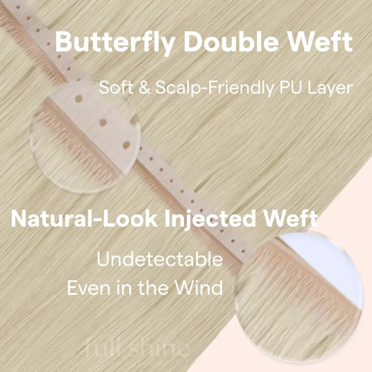  Fullshine Virgin Hair Extensions, Platinum Blonde, Seamless Invisible Weft, 22 Inches, 100% Real Human Hair, Silky and Smooth, High-Shine Platinum Blonde, Lightweight and Comfortable, Natural Volume, No Tangling, Non-Shedding, Long-Lasting, Soft and Luxurious Texture, Healthy, Full Body, Effortless Style