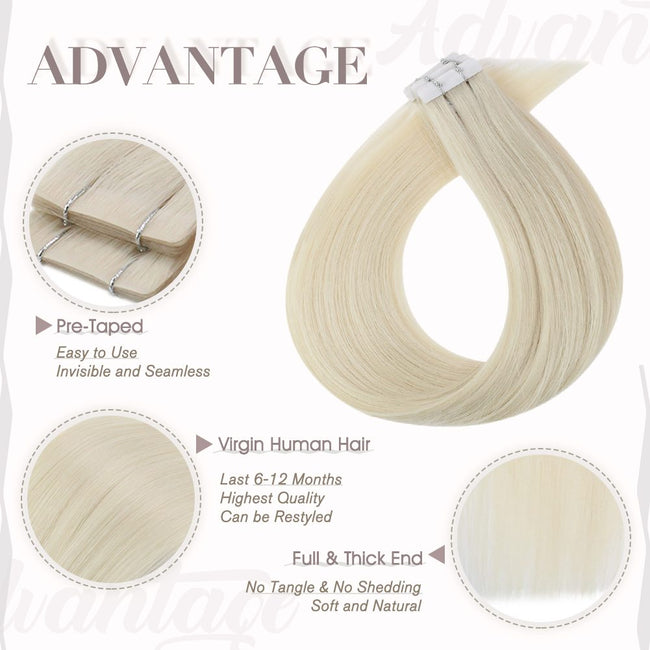 Full Shine Virgin Injection Tape in Hair Extensions Bleach Blonde #60