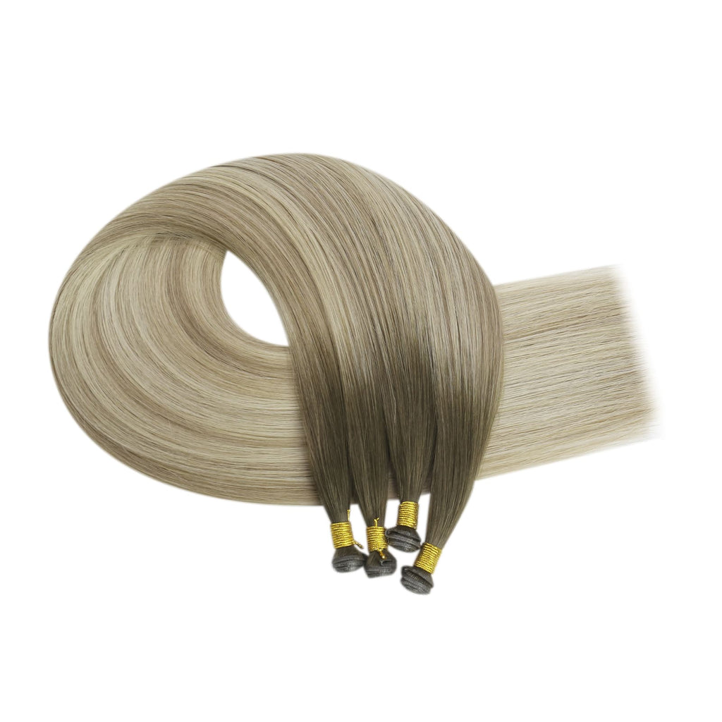 [New Color] Full Shine Best Genius Weft Hair Extensions Virgin Hair Balayage Brown (#4/7/80)-Virgin Genius Hair Weft-Full Shine
