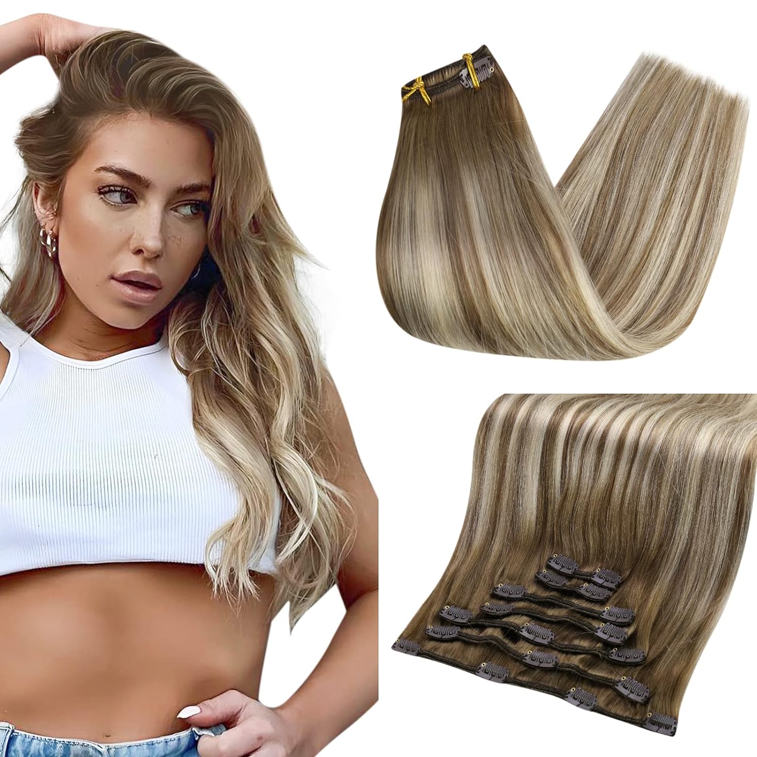 [Pre Order] Full Shine Clip in Extensions 100% Remy Human Hair 7 Pieces Balayage Highlights (#10/16/16)