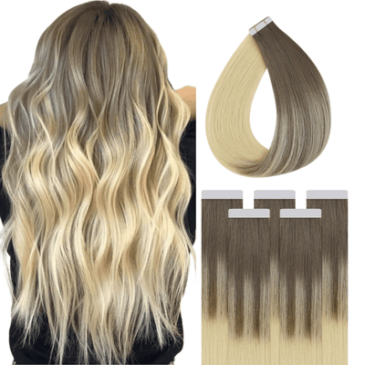 Full Shine Virgin Tape in Extensions 100% Human Hair Balayage Blonde #8/60
