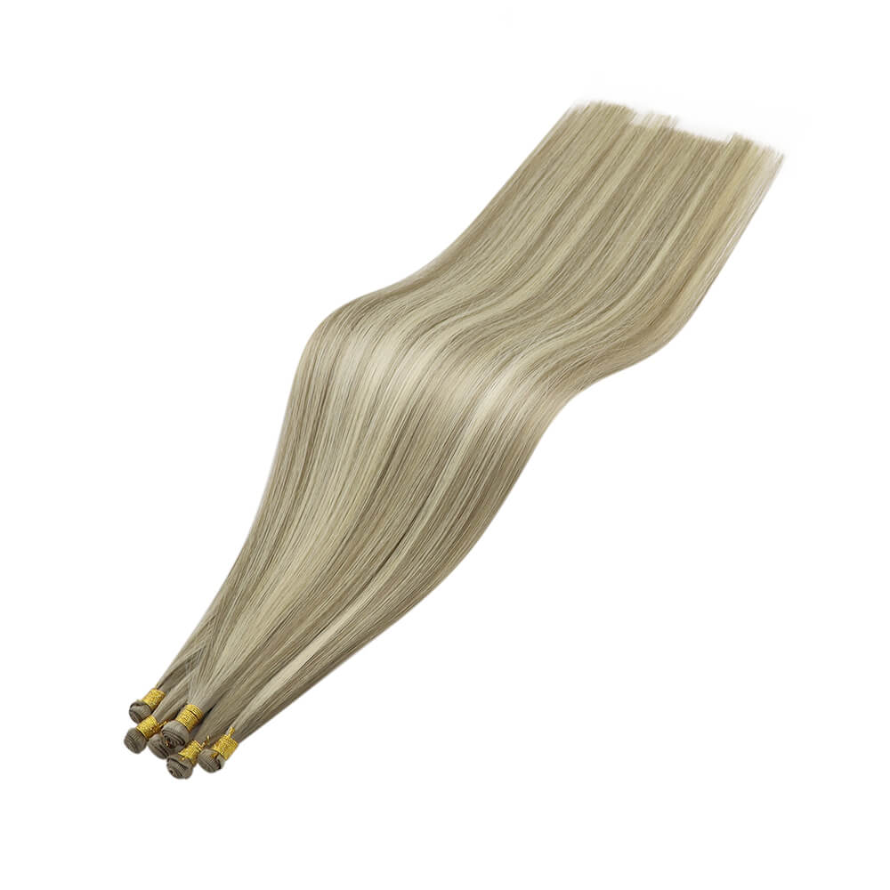Full Shine Hand Tied Weft Hair Extensions 100% Virgin Human Balayage Blonde human hair hand tied extensions