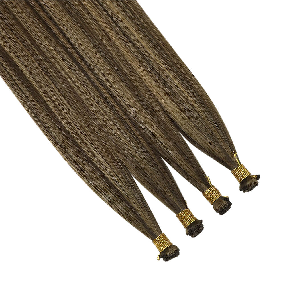 Virgin Handmade Hair Weft Hand Tied Weft Hair Extensions Full Shine 100% Virgin Human Balayage #DU