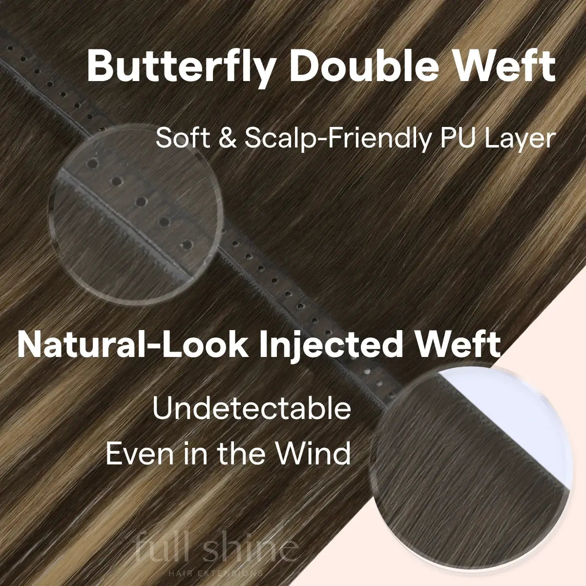 [Pre Order] Virgin XO Invisible Weft with PU Hole Hair Extensions Brown Balayage #BM