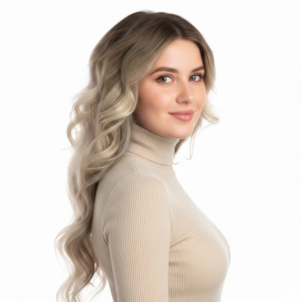 Virgin XO Invisible Weft with PU Hole Hair Extensions Balayage Blonde #2/18/22