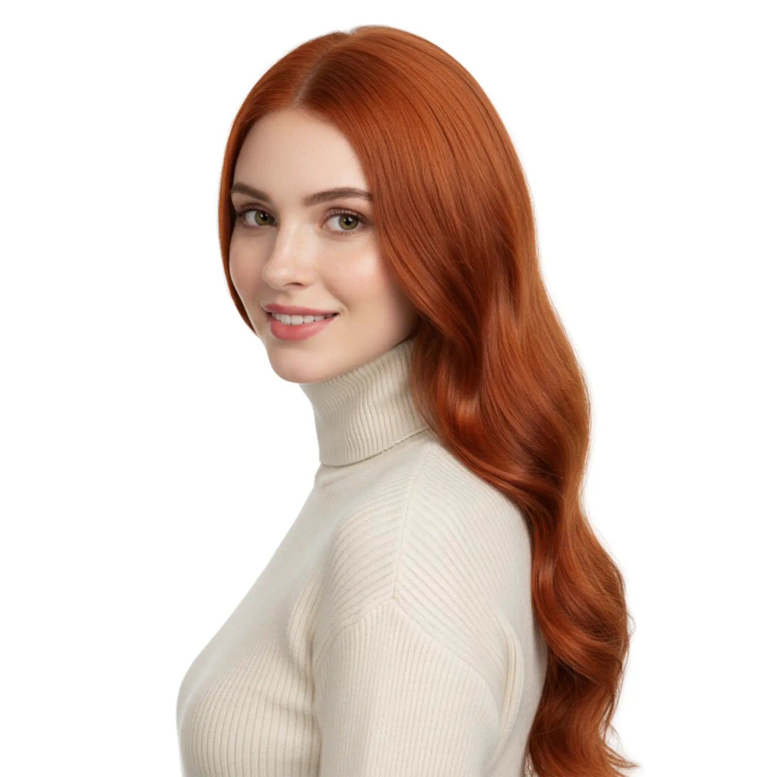 Fullshine Virgin Hair XO Invisible Weft in Red Copper provides natural-looking volume and vibrant color.