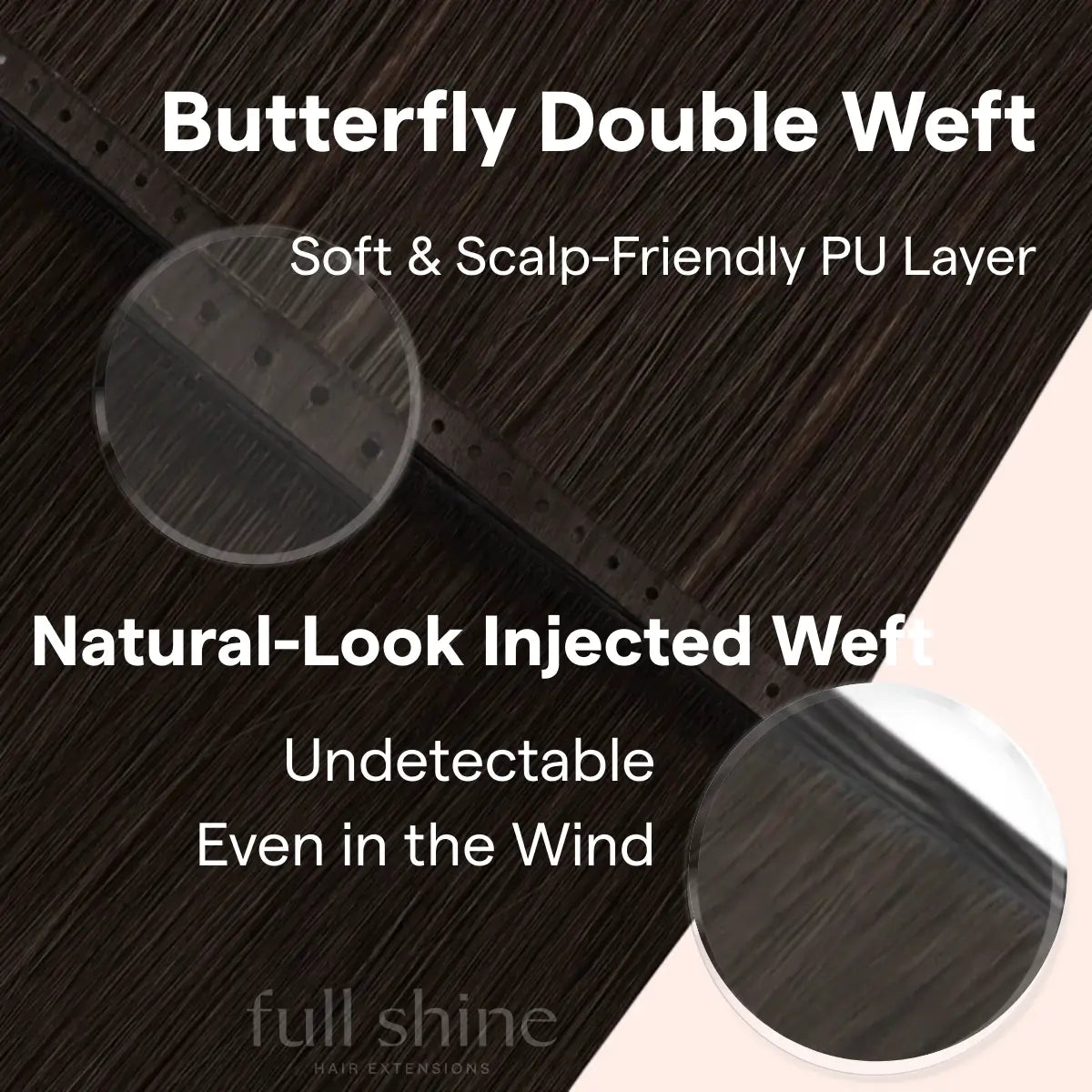 Fullshine Real Hair Extensions, Dark Brown Color, Seamless Weft, 24 Inches, Virgin Human Hair, Smooth Finish, High-Quality, Natural Look, Tangle-Free, Long-lasting, Comfortable Fit, Soft Texture, Lightweight, Easy to Install, Healthy Hair, Full Volume, Non-Shedding