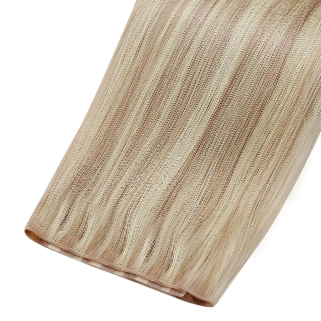 Fullshine Virgin Hair Extensions, Seamless Invisible Weft, Golden Blonde Highlights, 22 Inches, High-Quality Human Hair, Natural Look, Smooth, Long-lasting, Comfortable Fit, Easy Installation, Healthy Hair, Lightweight, Tangle-Free, Luxurious Texture