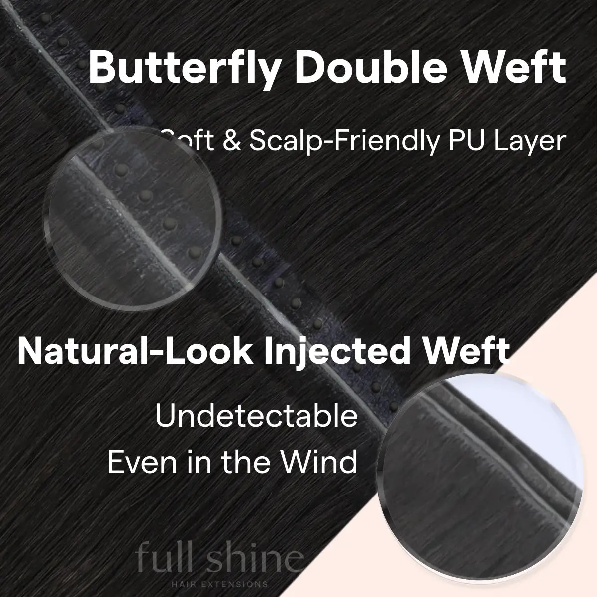Fullshine Real Hair Extensions, Natural Black Color, Seamless Weft, 24 Inches, Virgin Human Hair, Natural Volume, Smooth Finish, Long-lasting, Lightweight, Tangle-Free, Comfortable Fit, High-Quality, Soft and Shiny, Easy to Install, Healthy Hair Growth