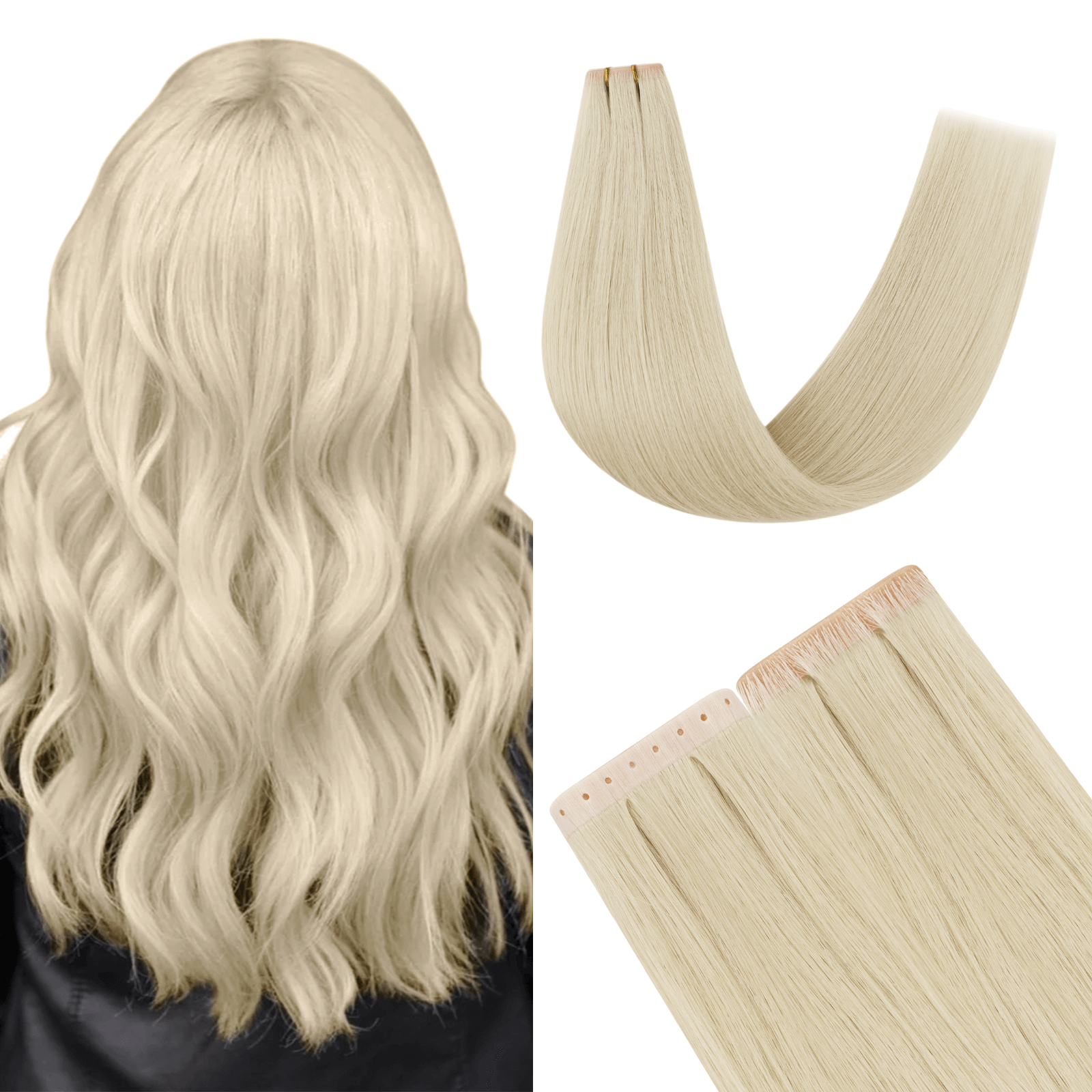  Fullshine Real Hair Extensions, Platinum Blonde Color, Seamless Weft, 24 Inches, Virgin Human Hair, High-Gloss Platinum Blonde, Smooth Texture, Soft and Silky, Non-Shedding, Long-Lasting Shine, Full Volume, Healthy Hair, Lightweight, Natural Movement, Easy Styling, Effortless Glamour