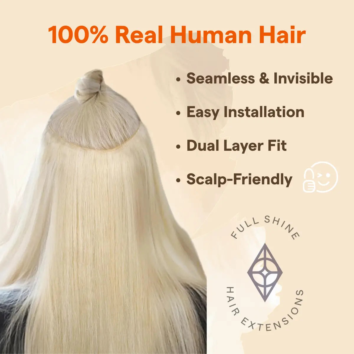 Fullshine Virgin Hair Extensions, Platinum Blonde Shade, 18 Inches, 100% Real Human Hair, Natural-Looking Seamless Weft, Lightweight and Soft, Rich Bleach Blonde Color, Full of Shine and Volume, Smooth Texture, No Tangles, Healthy Hair, Tangle-Free, Non-Shedding, Comfortable Fit, Easy-to-Use