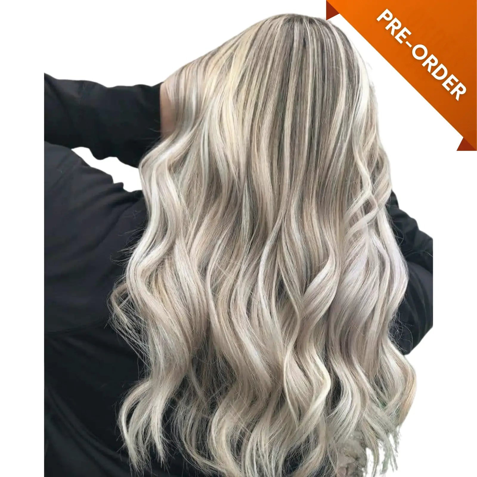 Fullshine Virgin Hair XO Invisible Weft in Light Ash Brown with Blonde Highlights provides natural volume and effortless styling.