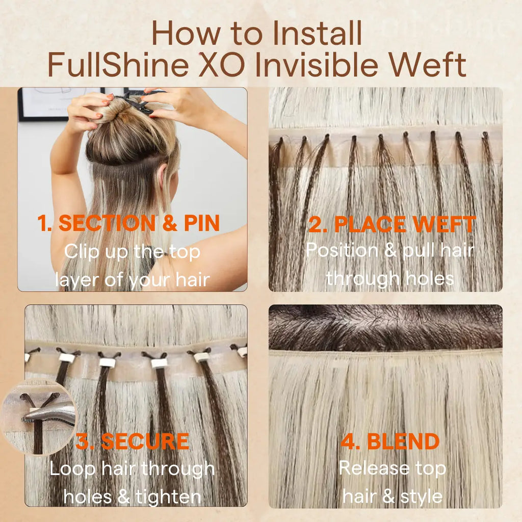 Virgin XO Invisible Weft with PU Hole Hair Extensions Blonde Highlights #P8/60