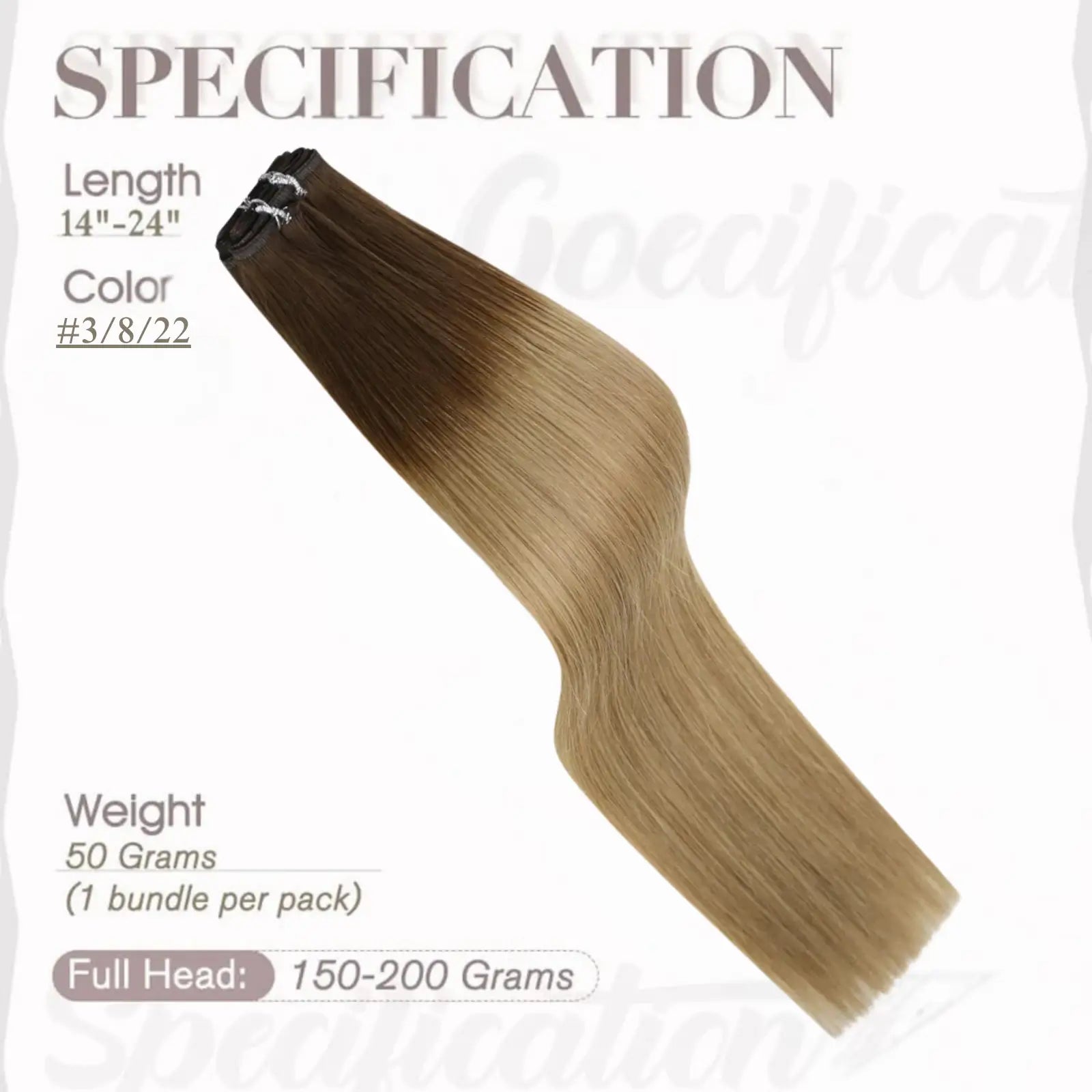 Full Shine Flat Silk Weft Virgin Sew In Human Hair Extensions Balayage(#3/8/22)