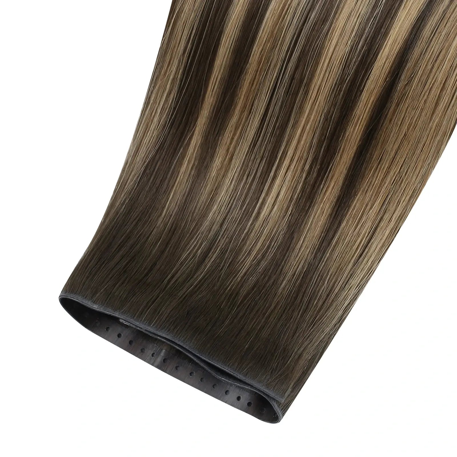  Fullshine Balayage Brown Highlights with Brown and Blonde Seamless Weft, 18 Inches, Real Human Hair, Smooth and Silky Texture, Full Volume, Natural Flow, Lightweight, Rich Brown Balayage with Subtle Blonde Highlights, Non-Shedding, Healthy Hair, High-Gloss Finish, Easy Styling, No Tangles, Comfortable Fit