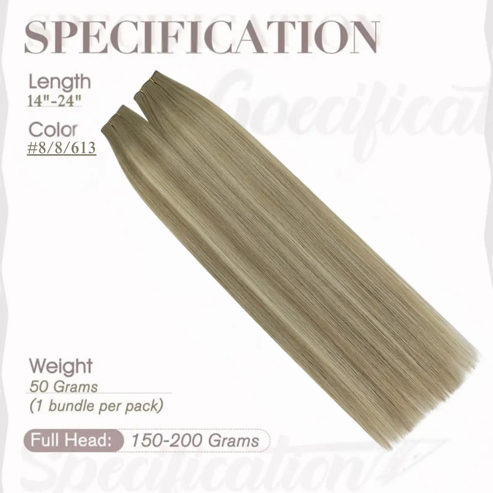 Full Shine Virgin Hair Invisible Flat Silk Weft Sew In Real Human Hair Extensions Balayage (#8/8/613)