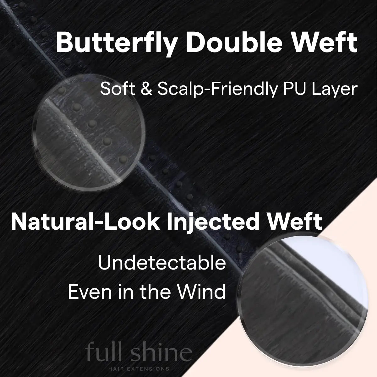 XO Invisible Weft, Butterfly Shaped, Real Hair Extensions, Jet Black, Long Hair, Natural Hair, Seamless Hair, Comfortable, Bead Ring Installation, Natural Look