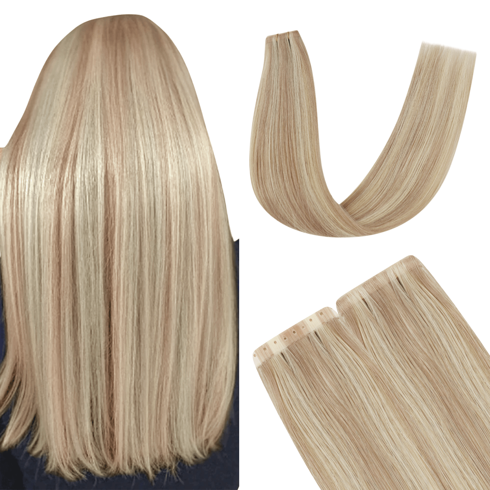 XO Invisible Weft, Virgin Hair, Golden Blonde Highlights, Blend, 22 Inches, High-Quality Hair Extensions, Seamless Fit, Natural Look, Comfortable, Healthy Hair