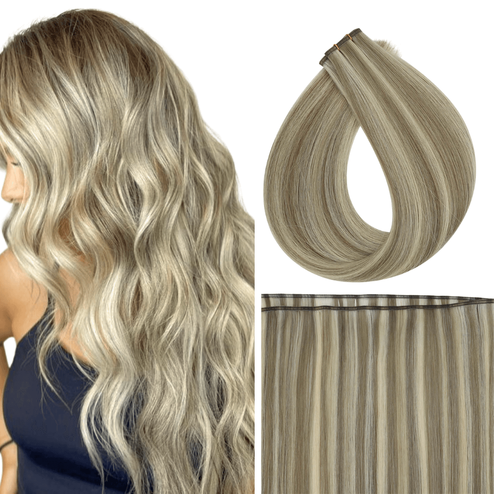 Full Shine Professional Invisible Flat Silk Weft Virgin Sew In Human Hair Extensions Highlights (#P8/60)