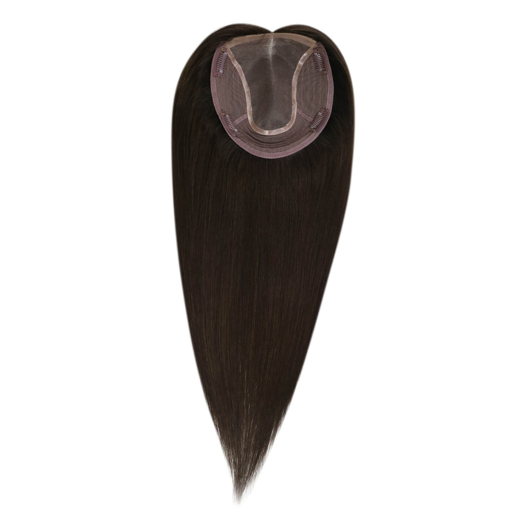 Full Shine Virgin 6*7 Inch For Women Hair Loss Real Human Hair Toppers Darkest Brown（#2）-6*7 Topper-Full Shine