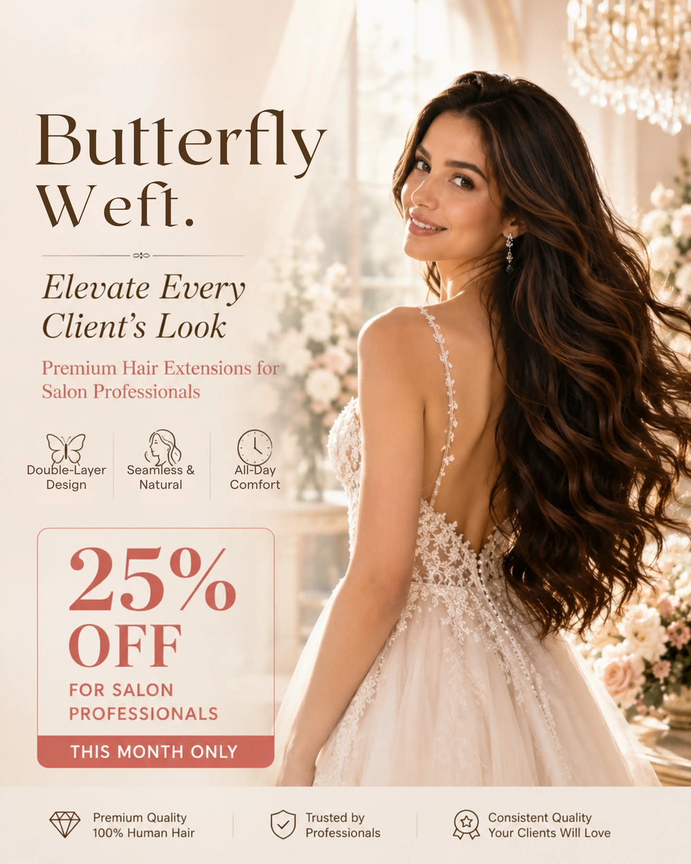 Fullshine Hair bridal hair summer lightweight seamless butterfly weft with double-layer glossy long hair, elegant wedding hairstyle.