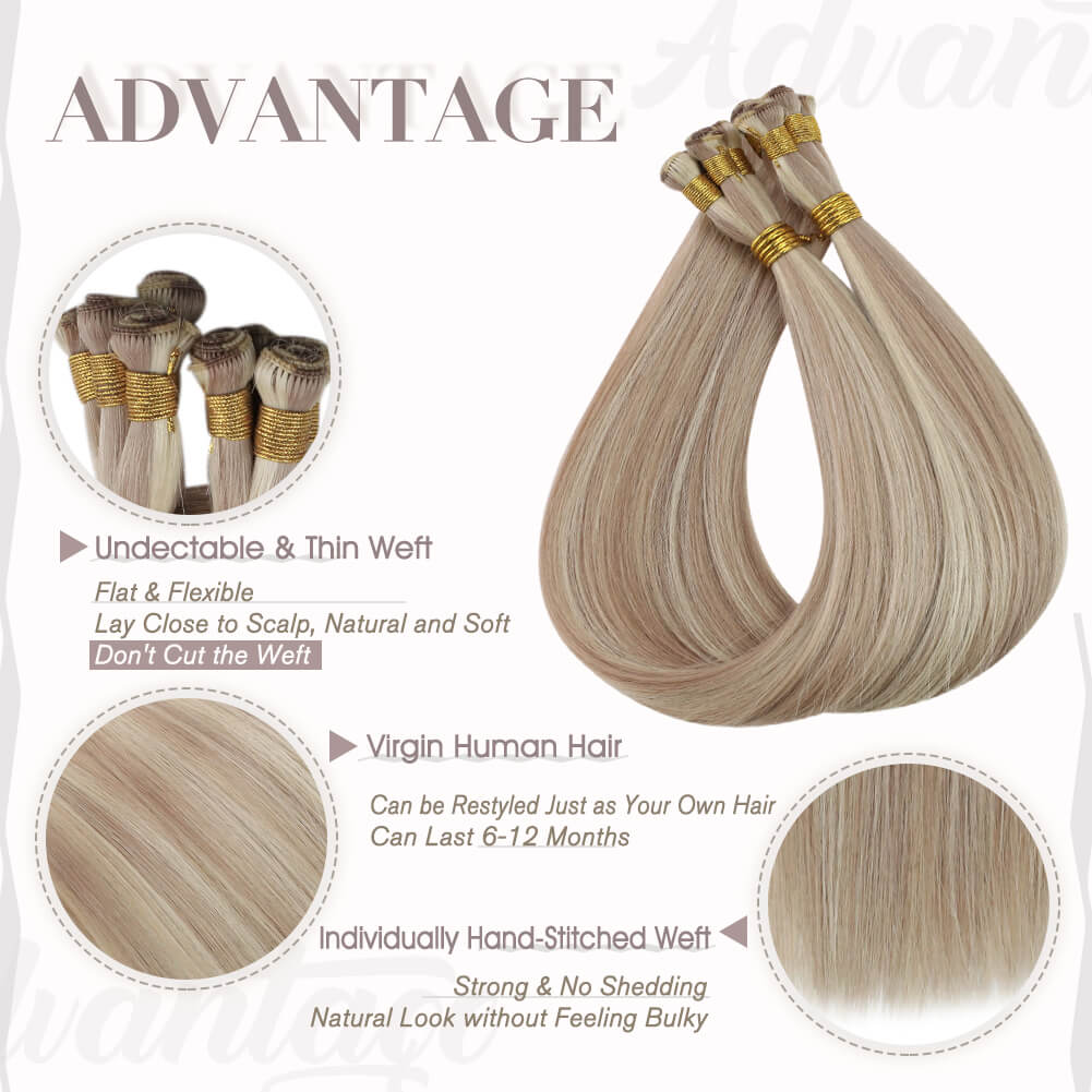 wholesale weft hair extensions Balayage Blonde Hand Tied Weft Hair Extensions Full Shine 100% Virgin Human sew in weft hair extension