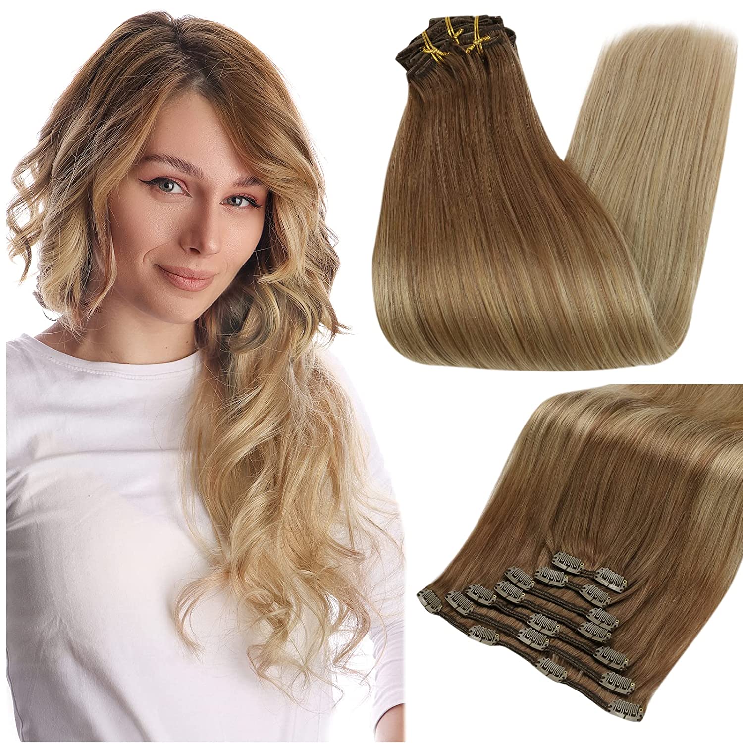 Full Shine Clip in Extensions 100% Remy Human Hair Balayage Ombre (#10/14)