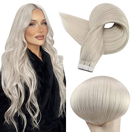 Full Shine Tape in Hair Extensions Remy Human Hair White Blonde (#1000)