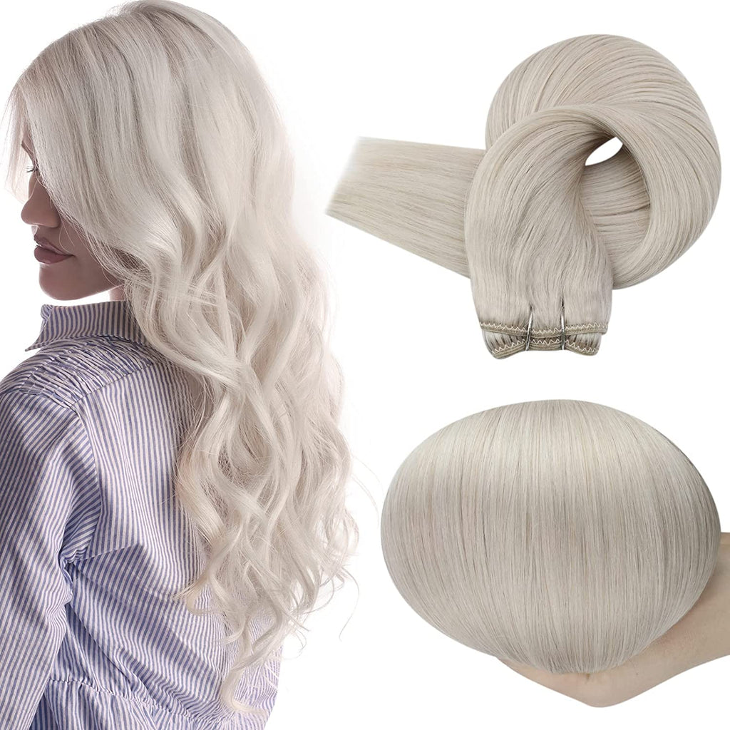 Full Shine Sew In Hair Weft Bundles 100% Remy Human Hair White Blonde (#1000)