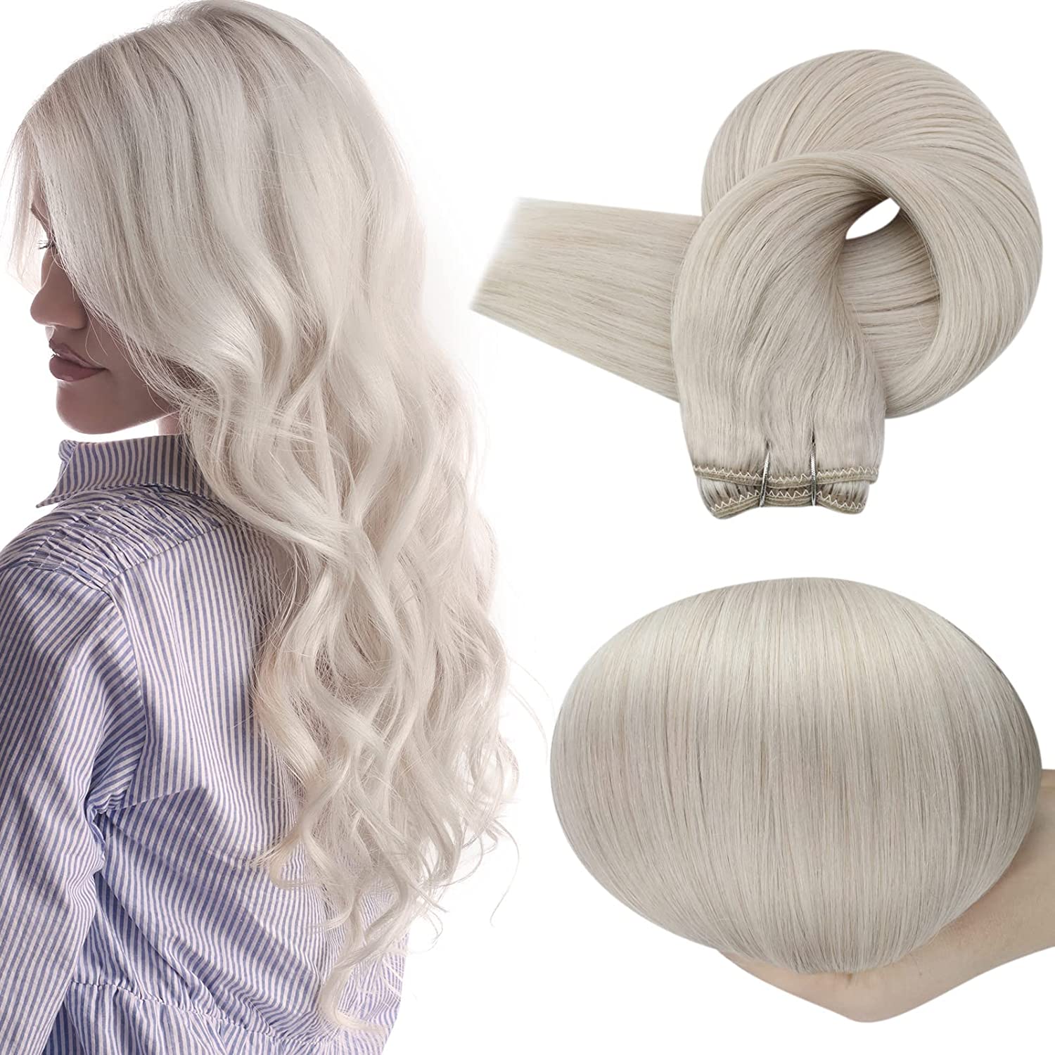 Full Shine Sew In Hair Weft Bundles 100% Remy Human Hair White Blonde (#1000)