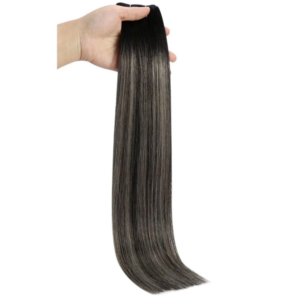 Full Shine Virgin Weft Brazilian 100% Human Hair Sew In Bundles Balayage Highlights (#1B/Silver/1B)