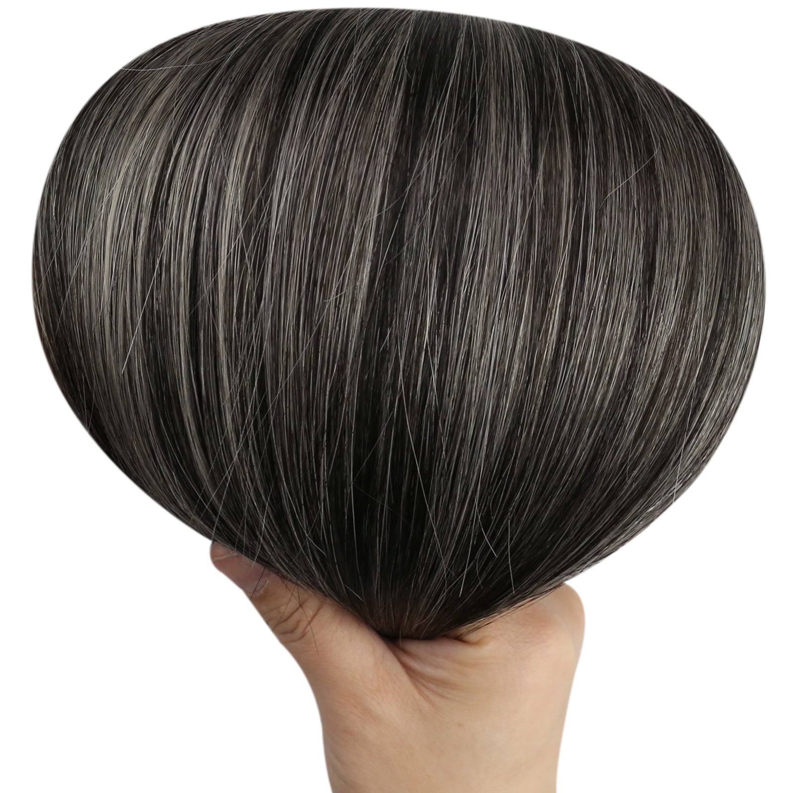 Full Shine Flat Silk Weft Virgin PU Sew In Human Hair Extensions Balayage Highlights (#1B/Silver/1B)