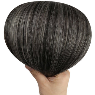 Full Shine Flat Silk Weft Virgin PU Sew In Human Hair Extensions Balayage Highlights (#1B/Silver/1B)