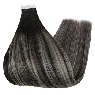 Full Shine Tape in Hair Extensions 100% Virgin Human Hair Balayage Highlights (#1B/Silver/1B)