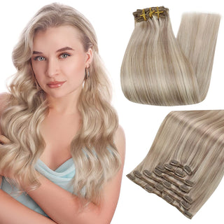 Full Shine Clip in Extensions 100% Remy Human Hair 7 Pieces Highlights (#P18/613)