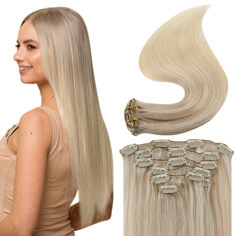 Full Shine Clip in Extensions 100% Remy Human Hair Balayage Blonde (#18/22/60)
