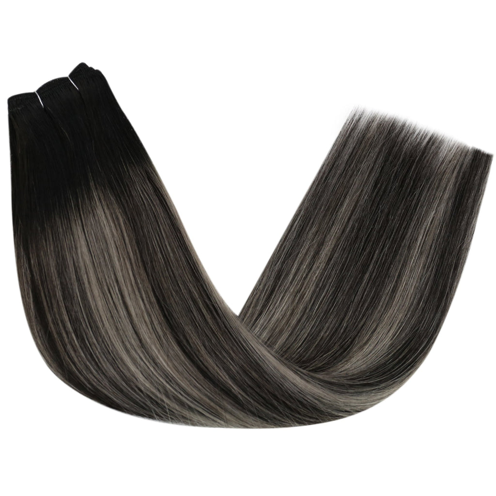 Full Shine Virgin Weft Brazilian 100% Human Hair Sew In Bundles Balayage Highlights (#1B/Silver/1B)