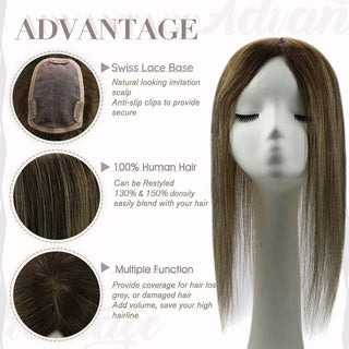 Full Shine Lace Wig Toppers 3*5 Inch Lace Base Hairpiece For Women Balayage(#4/27/4)