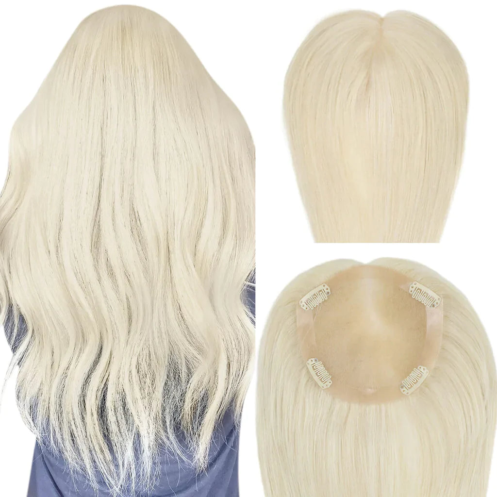 Full Shine Lace Human Hair Wig Toppers 13cm*13cm For Women Hair Loss #60 Platinum Blonde