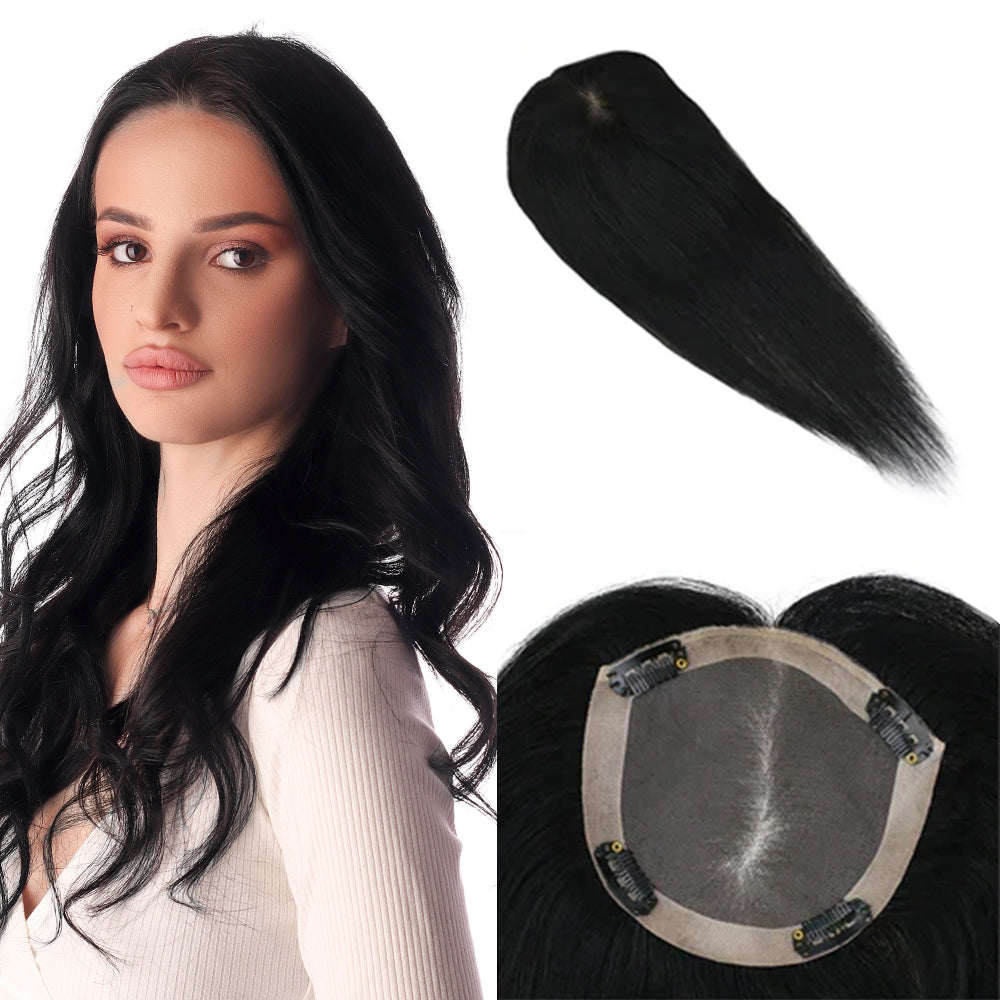 Full Shine Lace Human Hair Wig Toppers 13cm*13cm For Women Hair Loss #1 Jet Black