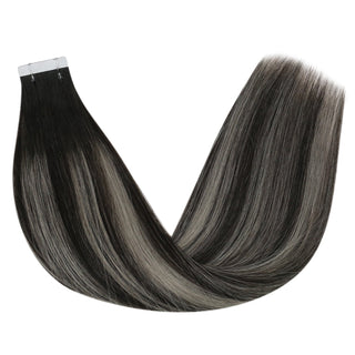 Full Shine Tape in Hair Extensions 100% Virgin Human Hair Balayage Highlights (#1B/Silver/1B)