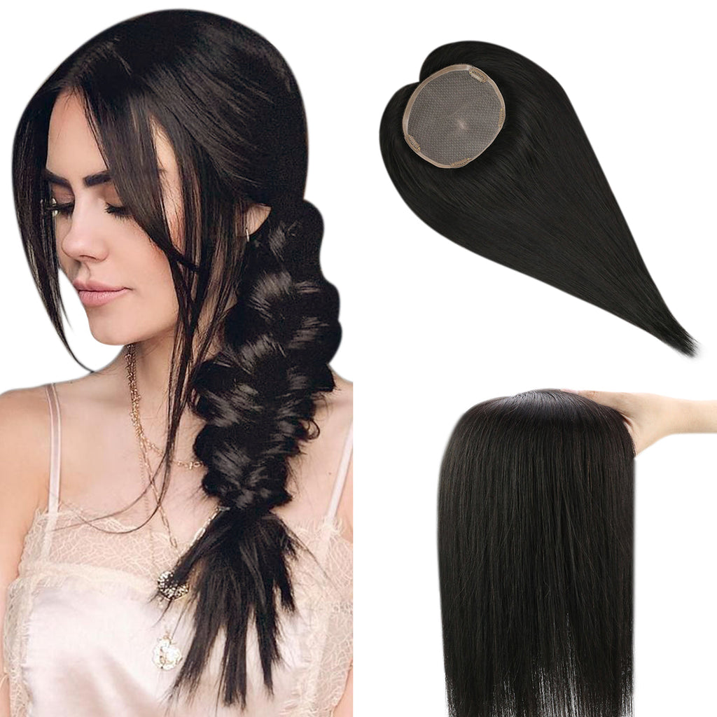 Full Shine Lace Human Hair Wig Toppers 13cm*13cm For Women Hair Loss #1B Off Black