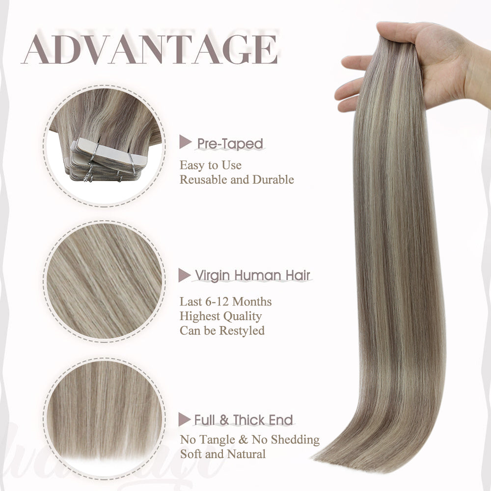 Full Shine Tape in Hair Extensions 100% Virgin Human Hair Highlights (#P19/60)