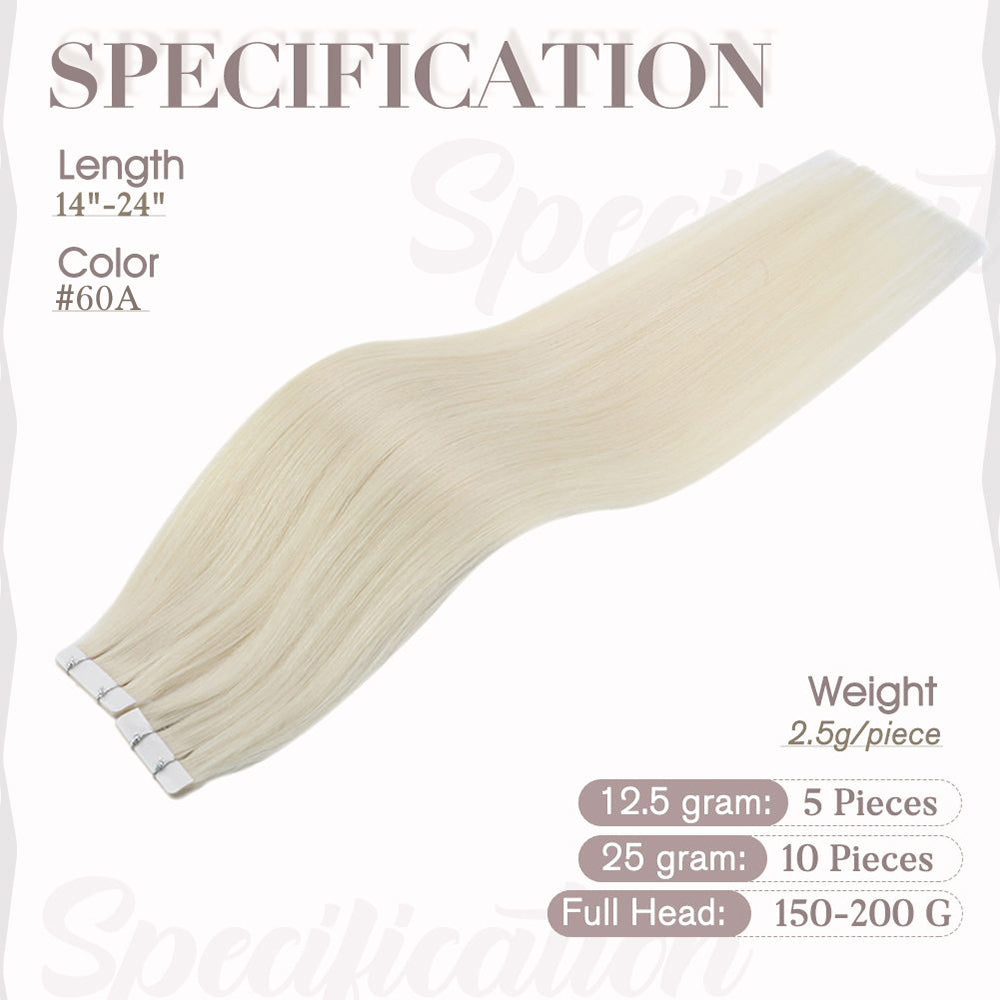 Full Shine Seamless Injection Tape in Extensions Virgin Human Hair Ice Blonde (#60A)