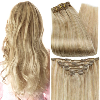 Full Shine Clip in Extensions 100% Remy Human Hair 7 Pieces Highlights (#P24/27)